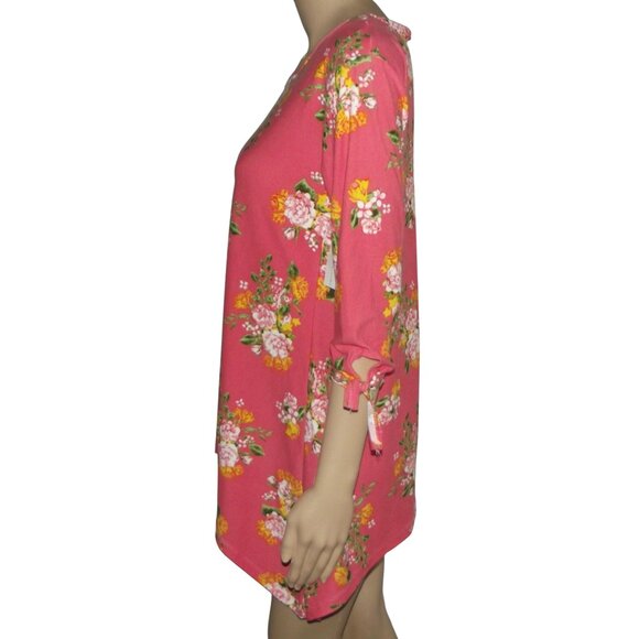 Bobbie Brooks Top Womens Size Small Pink Gold Floral sharkbite hem hanky - Picture 7 of 12